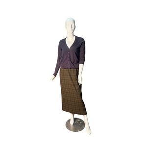 Pendleton Vintage 100% Virgin Wool Plaid Maxi Skirt Olive Green Brown Size 8
